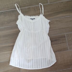 Rue 21 Women Sheer Cotton Pointelle Tie Back Babydoll Cami Top Sz S Coquette Y2K